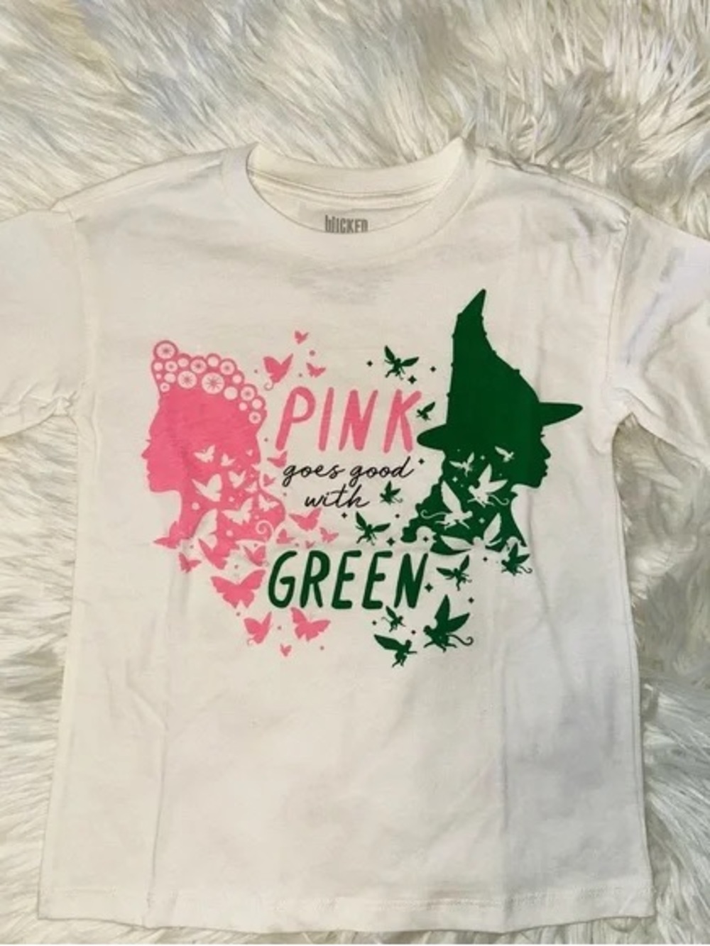 White Kids Tee with Pink and Green Graphic - Pink Goes Well With Green